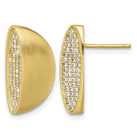 Sterling Silver Gold-pltd Brushed Polished Pave CZ Half Circle Post Earring