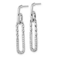 Sterling Silver Rhodium-plated CZ Twisted Paper Clip Dangle Post Earrings