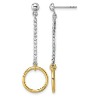 Sterling Silver Rhodium and Gold-plated CZ Circle Dangle Earrings