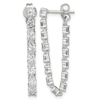 Sterling Silver Polished CZ Front and Back Post Dangle Earrings