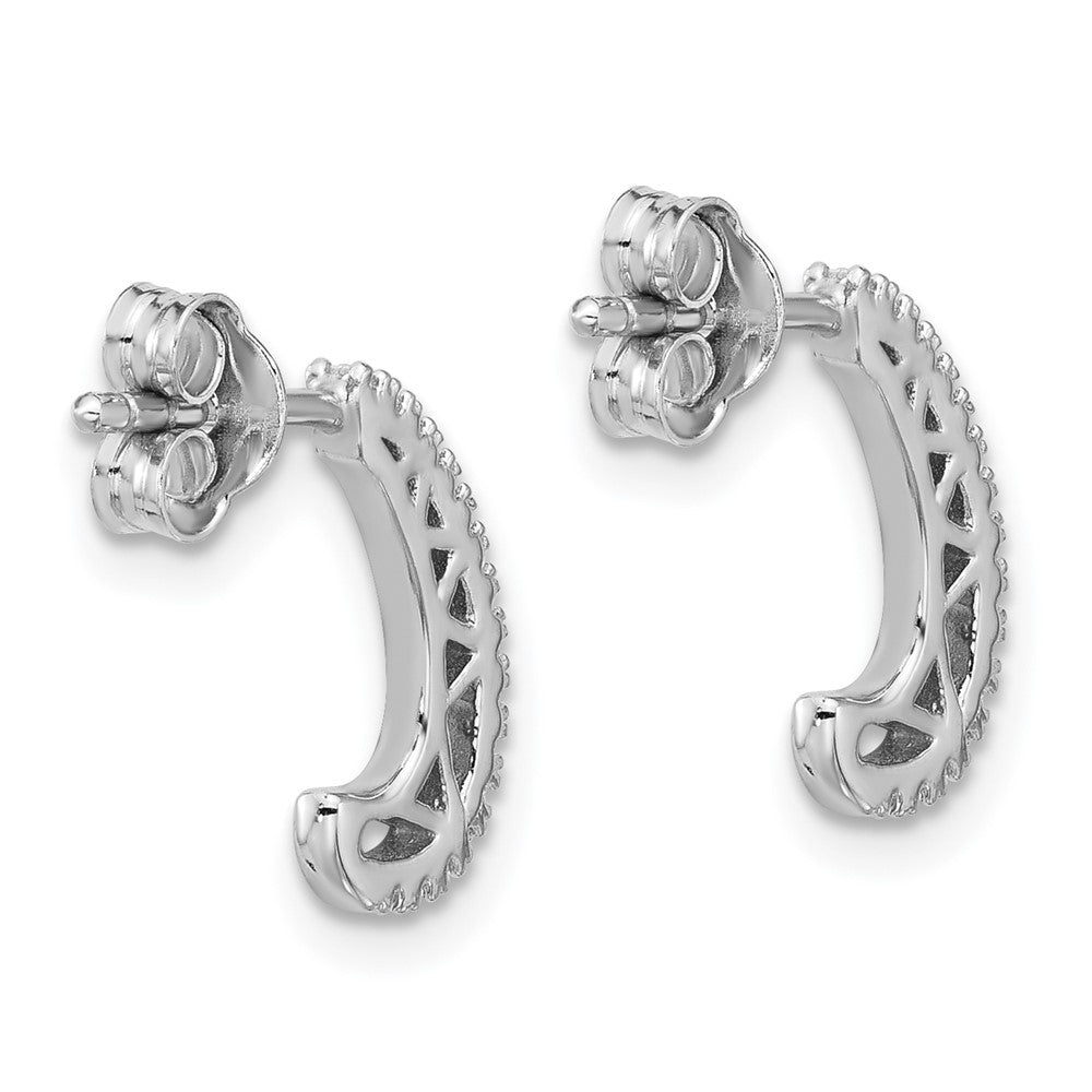 Sterling Silver Rhodium-plated CZ J-Hoop Post Earrings