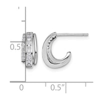 Sterling Silver Rhodium-plated Polished CZ Post J-Hoop Earrings