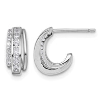 Sterling Silver Rhodium-plated Polished CZ Post J-Hoop Earrings