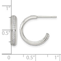 Sterling Silver Polished 16x3.5mm CZ Post C-Hoop Earrings