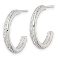 Sterling Silver Polished 21.5x3.5mm CZ Post C-Hoop Earrings
