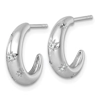 Sterling Silver RH-plated Polished CZ Stars Post C-Hoop Earrings
