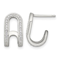 Sterling Silver Polished CZ Curved Post J-Hoop Earrings