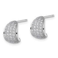 Sterling Silver Rhodium-plated CZ Pave Post J-Hoop Earrings
