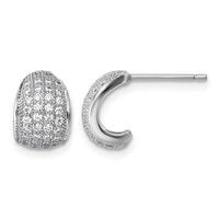 Sterling Silver Rhodium-plated CZ Pave Post J-Hoop Earrings