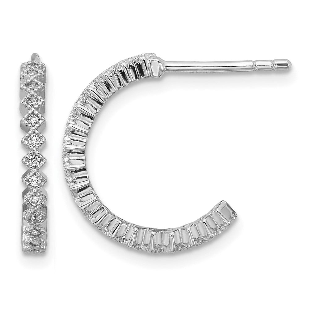 Sterling Silver Rhodium-plated CZ J-Hoop Post Earrings