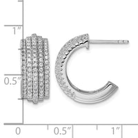 Sterling Silver Rhodium-plated 5 Row Post J-Hoop Earrings