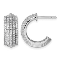 Sterling Silver Rhodium-plated 5 Row Post J-Hoop Earrings
