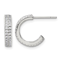 Sterling Silver Polished 3.2mm CZ Post C-Hoop Earrings