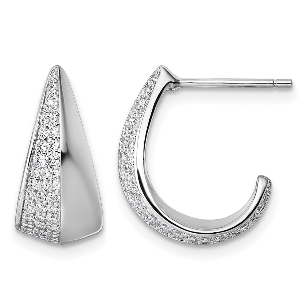 Sterling Silver Rhodium-plated CZ Polished Post J-Hoop Earrings