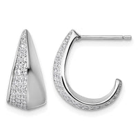 Sterling Silver Rhodium-plated CZ Polished Post J-Hoop Earrings