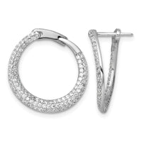 Sterling Silver RH-plated Pave CZ Hinged Round Hoop Earrings