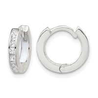 SSilver Polished CZ and Enamel In/Out Hinged Round Hoop Earrings