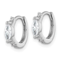 Sterling Silver RH-plated Round/Marquise CZ Hinged Round Hoop Earrings