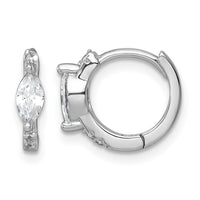 Sterling Silver RH-plated Round/Marquise CZ Hinged Round Hoop Earrings