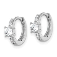 Sterling Silver RH-plated Polished CZ Hinged Round Hoop Earrings