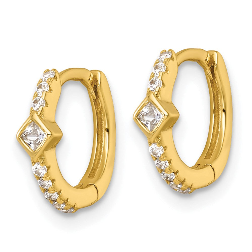 Sterling Silver Gold-tone Round/Square CZ Hinged Round Hoop Earrings