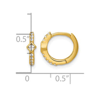 Sterling Silver Gold-tone Round/Square CZ Hinged Round Hoop Earrings