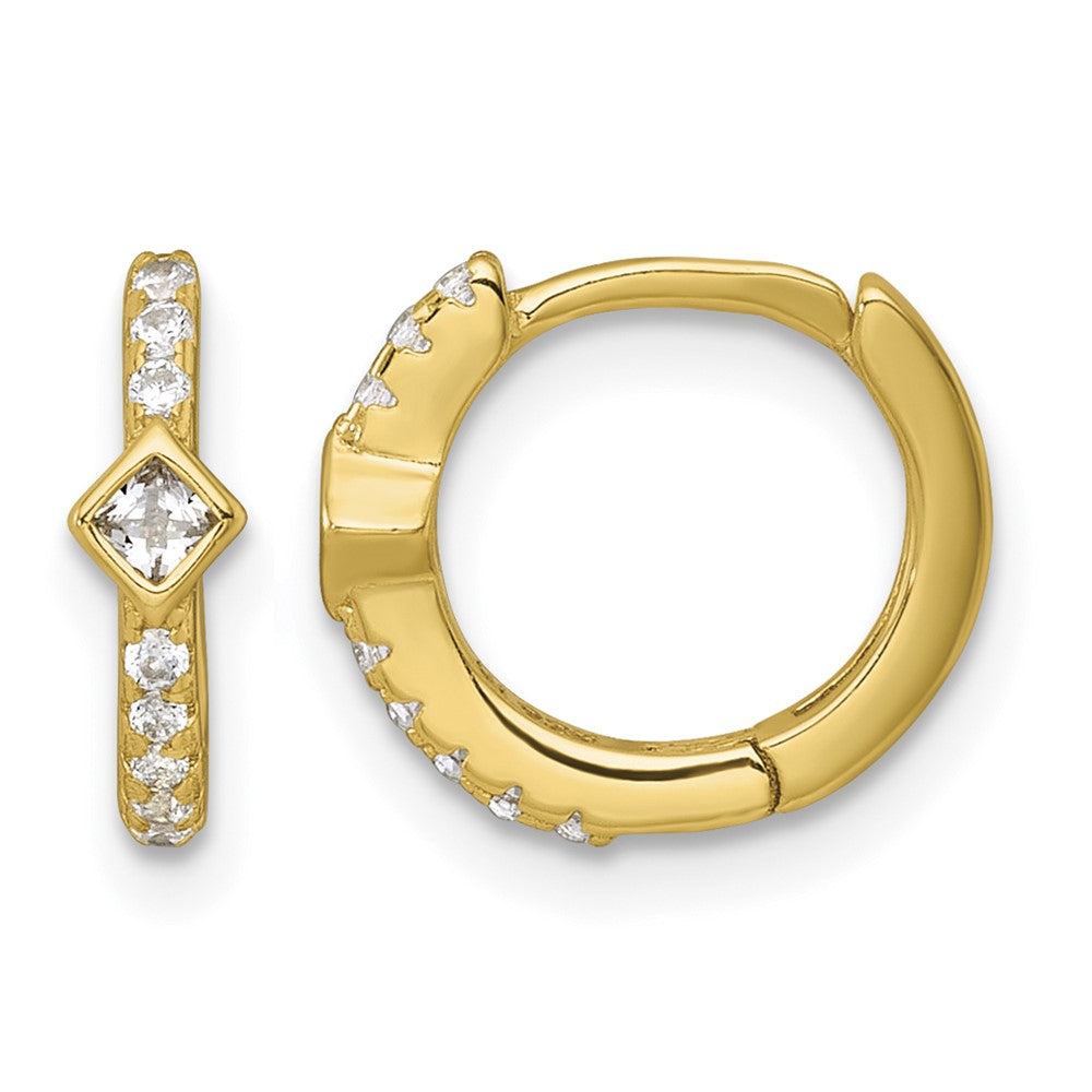Sterling Silver Gold-tone Round/Square CZ Hinged Round Hoop Earrings