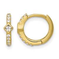 Sterling Silver Gold-tone Round/Square CZ Hinged Round Hoop Earrings