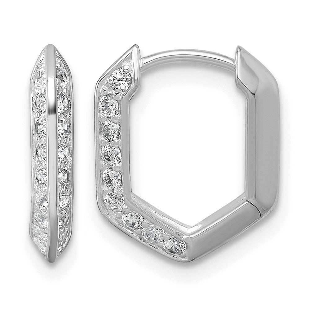 Sterling Silver Rhodium-plated Polished CZ Geometric Hoop Earrings