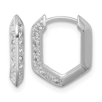 Sterling Silver Rhodium-plated Polished CZ Geometric Hoop Earrings