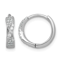 Sterling Silver RH-plated Polished CZ Hinged Round Hoop Earrings