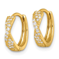 Sterling Silver Gold-tone Polished CZ Hinged Round Hoop Earrings