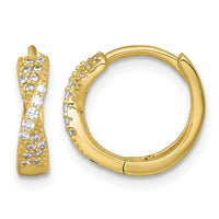 Sterling Silver Gold-tone Polished CZ Hinged Round Hoop Earrings