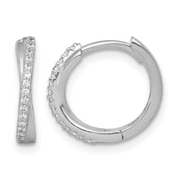 Sterling Silver Rhodium-plated Polished CZ Hinged Round Hoop Earrings