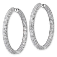Sterling Silver Rhodium-plated In and Out CZ Pave Hinged Hoop Earrings