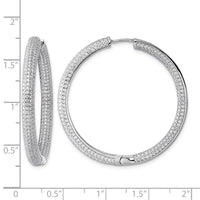 Sterling Silver Rhodium-plated In and Out CZ Pave Hinged Hoop Earrings