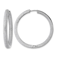 Sterling Silver Rhodium-plated In and Out CZ Pave Hinged Hoop Earrings