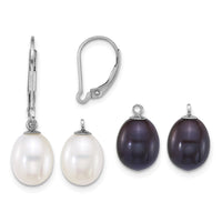 Sterling Silver Rhod 7-8mm FWC Pearl 2pc Enhancer and Leverback Earrings Se
