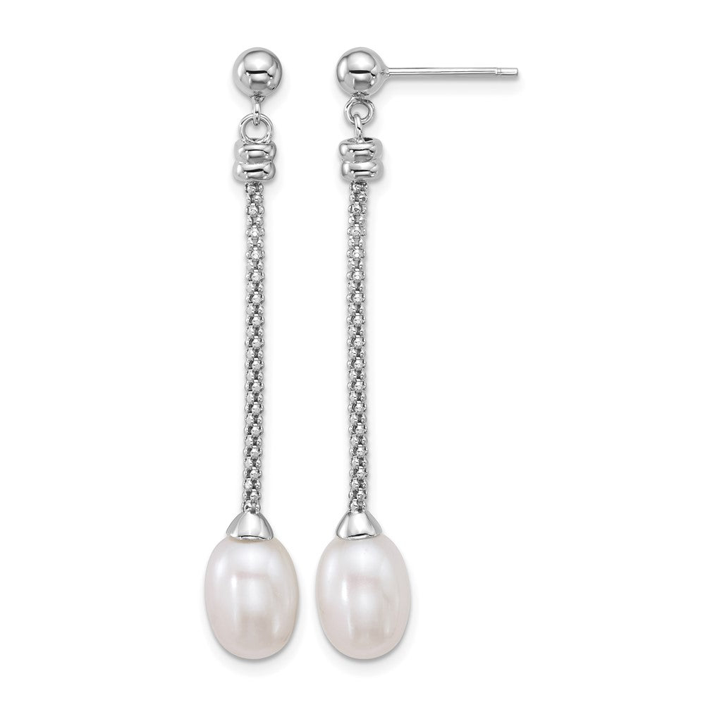 Sterling Silver Rh-plated 7-8mm Rice FWC Pearl Post Dangle Earrings
