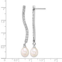Sterling Silver Rh-plated 7-8mm Teardrop Wht FWC/CZ Dangle Earrings