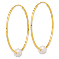 Sterling Silver Gold-plated 8-9mm FWC Pearl Hoop Earrings