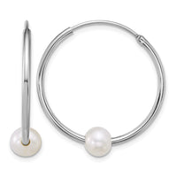 Sterling Silver Rh-pltd 6-7mm Semi-Rnd FWC Pearl Hoop Earrings