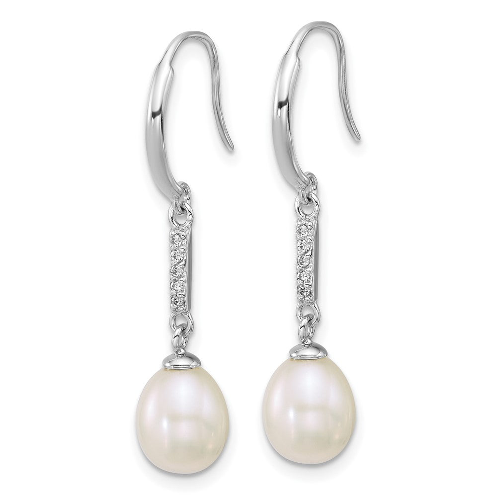 Sterling Silver Rh-plated 6-8mm Teardrop White FWC and CZ Earrings