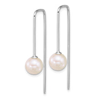Sterling Silver Rh-plated 7-8mm Wht Rnd FWC Squared Threader Earrings
