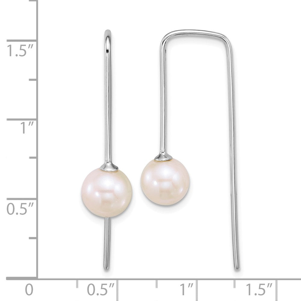 Sterling Silver Rh-plated 7-8mm Wht Rnd FWC Squared Threader Earrings