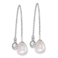 Sterling Silver Rh-plated Teardrop FWC Pearl/Glass Threader Earrings