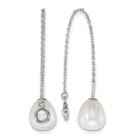 Sterling Silver Rh-plated Teardrop FWC Pearl/Glass Threader Earrings