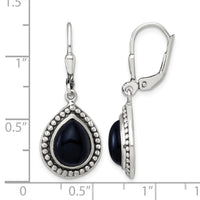 Sterling Silver Antiqued Onyx Teardrop Leverback Dangle Earrings