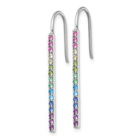 Sterling Silver RH-pl Multi Color Nano Crystals Bar Shepherd Hook Earrings
