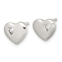 Sterling Silver Polished CZ Heart Post Earrings